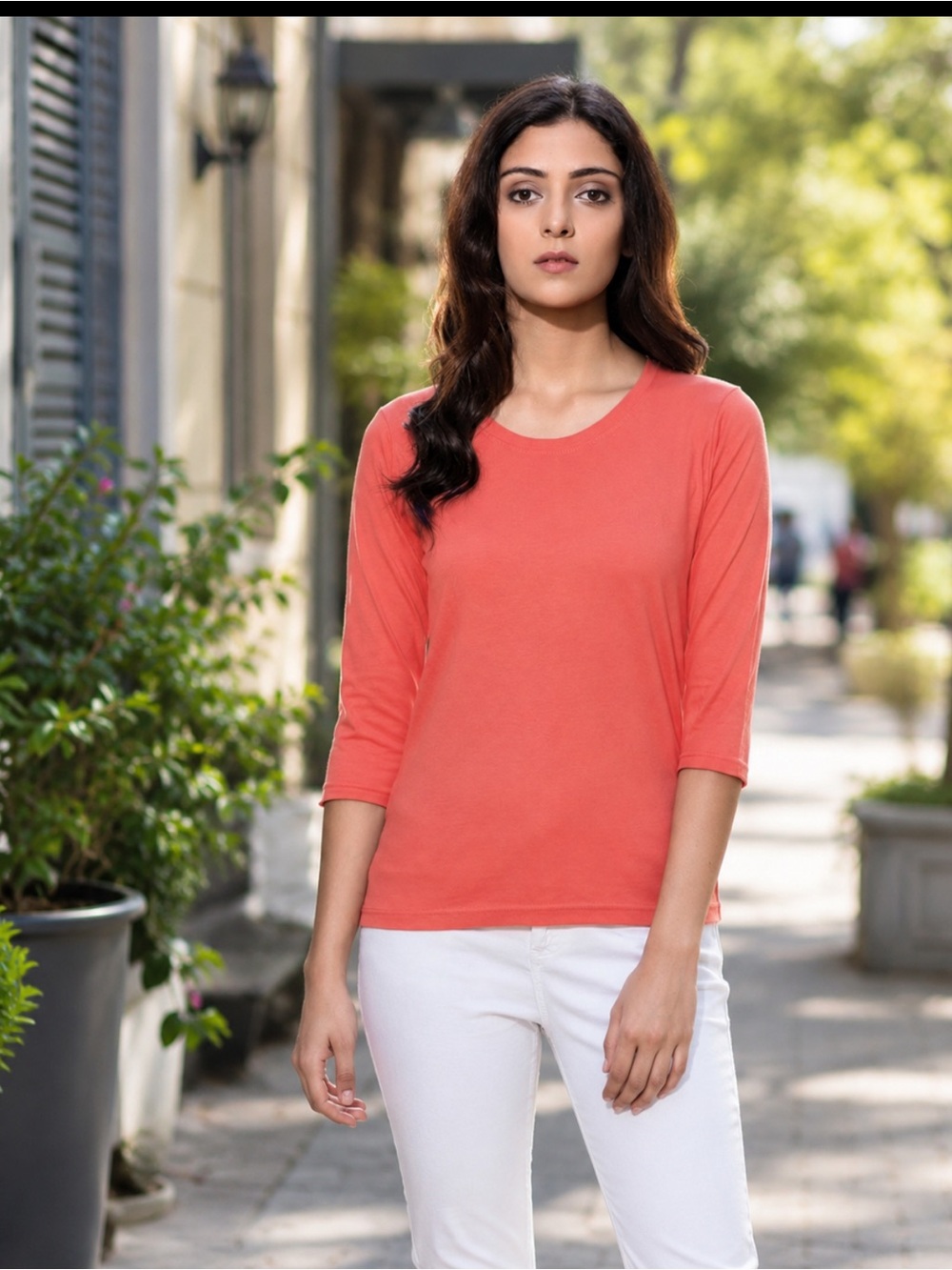 Coral 3/4 Sleeve Crewneck Tee - Women's Lightweight Top